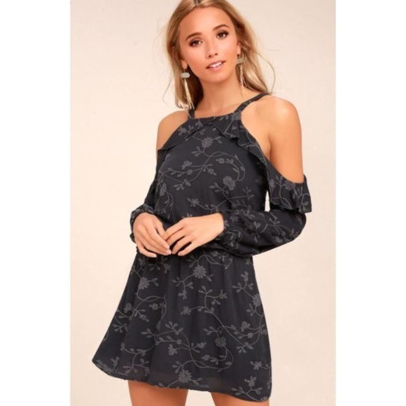 Lulu's Lucy Love Makeout Embroidered Cold-Shoulder Dress Size S NWT - Picture 1 of 6